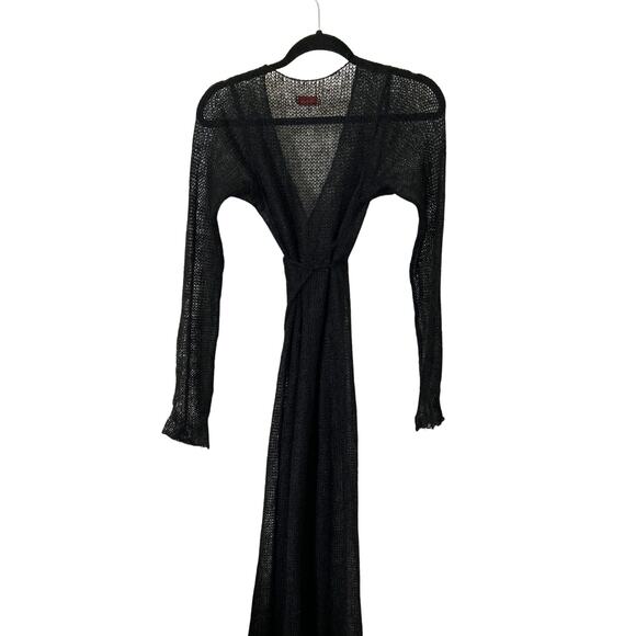 Vintage Y2K Suss Design Black Mohair Maxi Wrap Sweater – Loose Knit Empire Waist - Picture 5 of 6